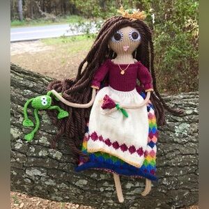 Handmade Knit Princess Landon Doll Frog Prince Flower Land Princess Doll OOAK